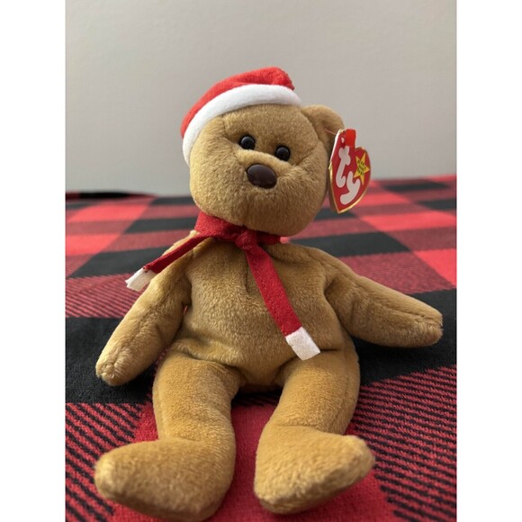 1997 Ty Holiday Teddy Bear 4200 Beanie Baby 9" Brown Christmas Plush Toy - Picture 1 of 8